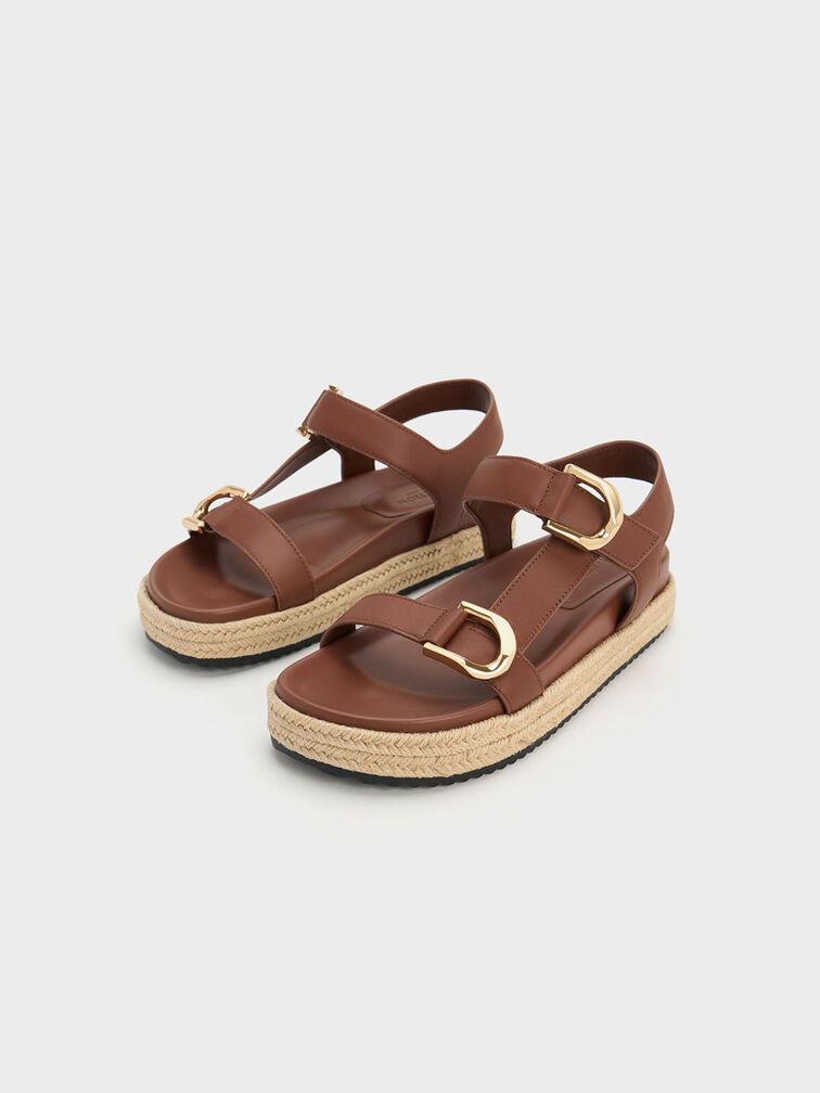 Gabine Leather Espadrille Sandals, Dark Brown, hi-res