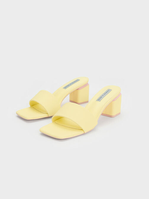 Square Block Heel Mules, Yellow, hi-res