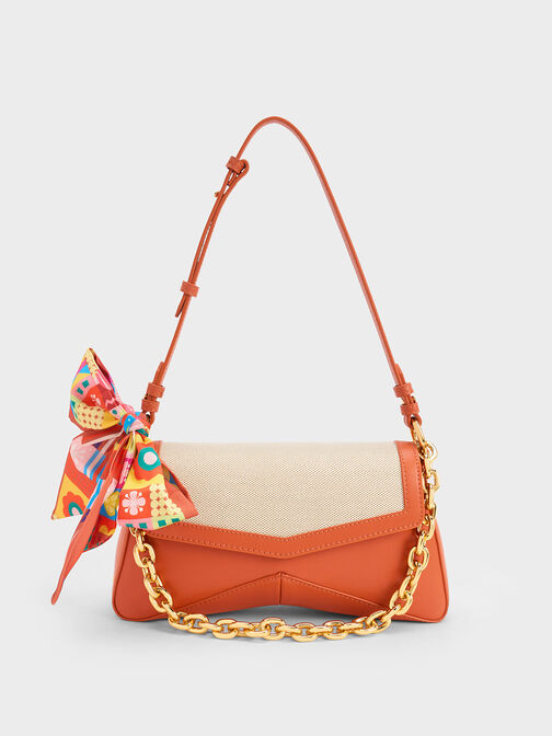 Arley Canvas Chain-Link Trapeze Bag, Orange, hi-res