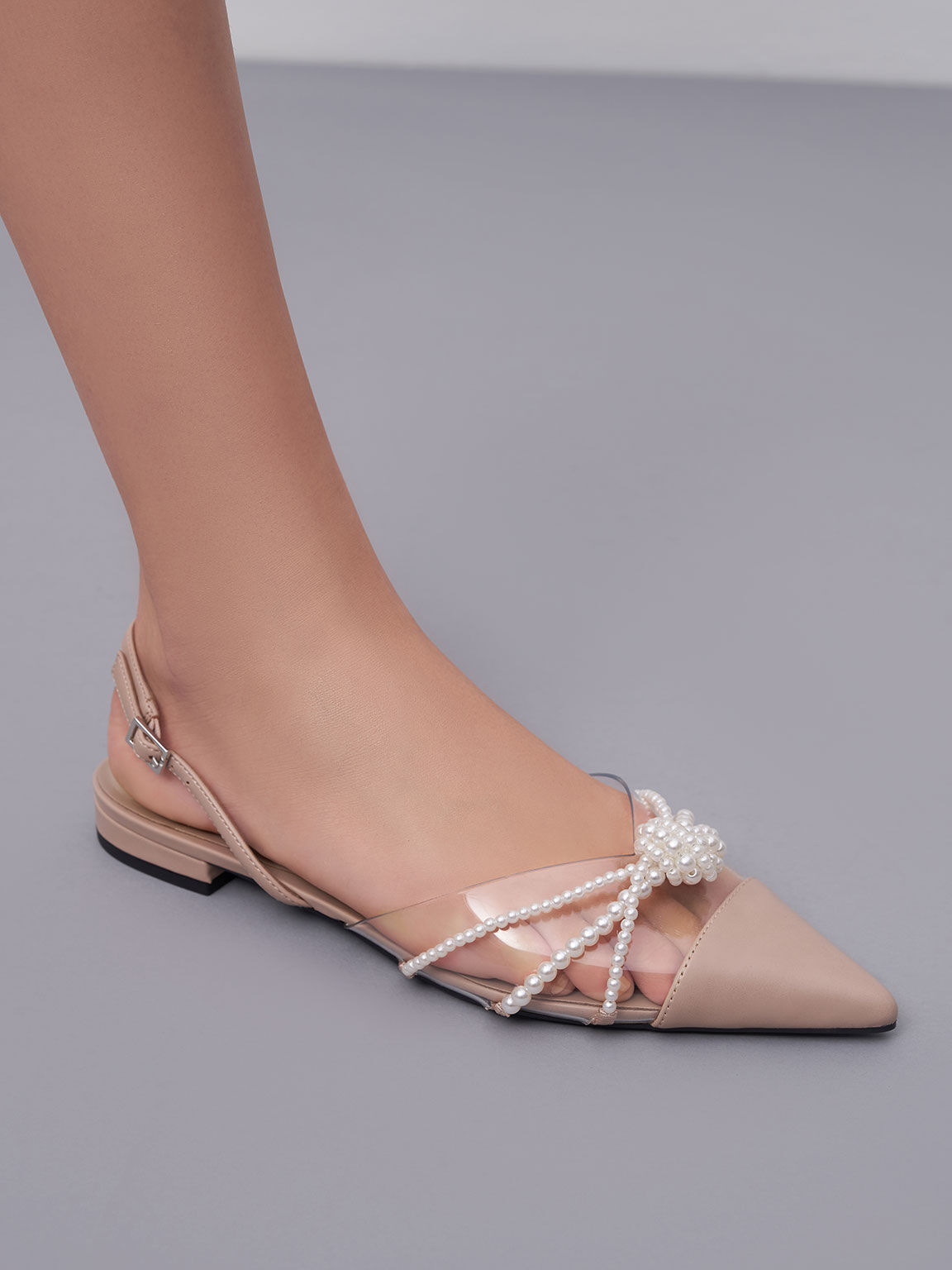 Bead-Embellished Slingback Ballerina Flats, Beige, hi-res
