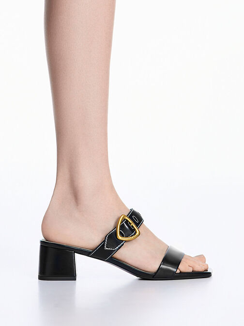 Sepphe 三角釦粗跟拖鞋, 黑色, hi-res