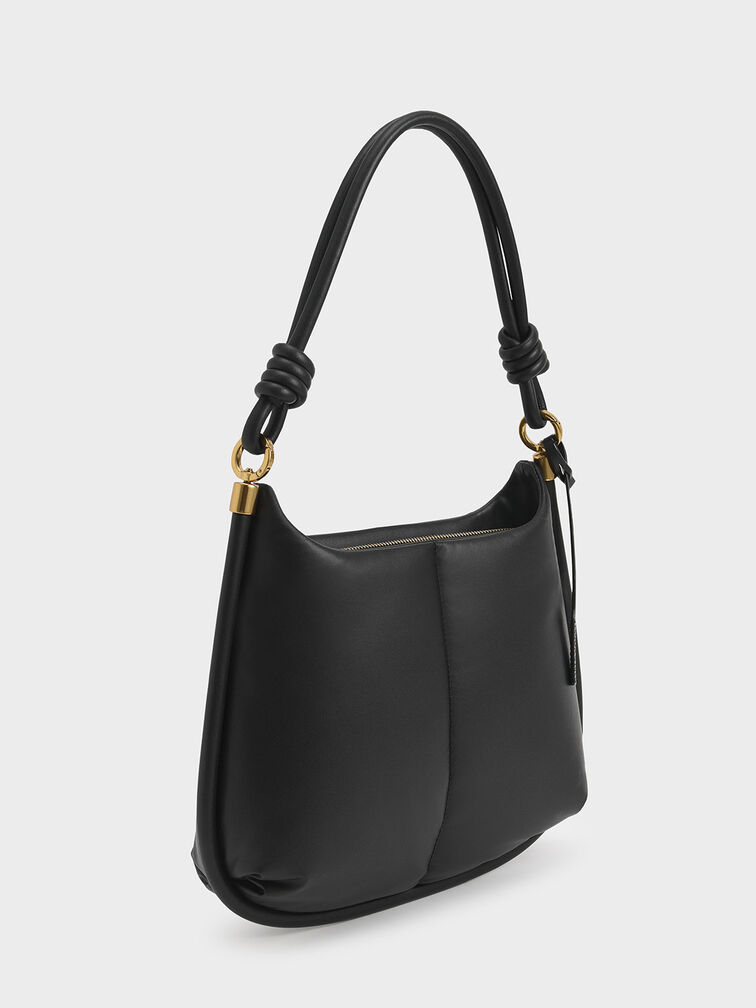 Luna Knotted Handle Hobo Bag, Black, hi-res