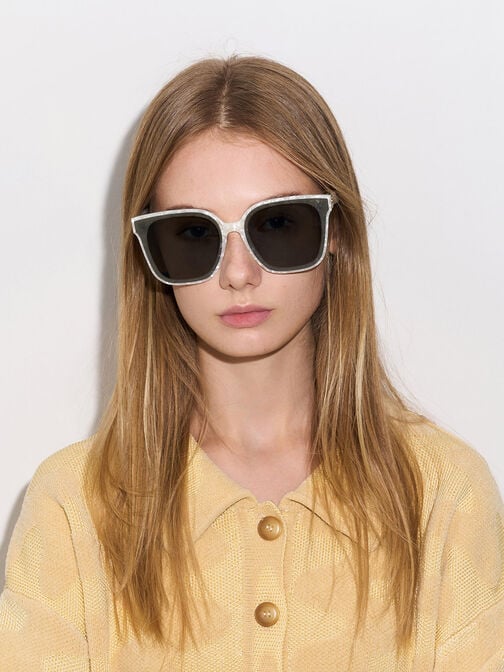 Gabine Oversized Butterfly Sunglasses, Pearl, hi-res