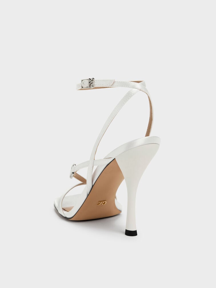 Sandalias de tac&oacute;n con hebilla de cristal, Blanco, hi-res