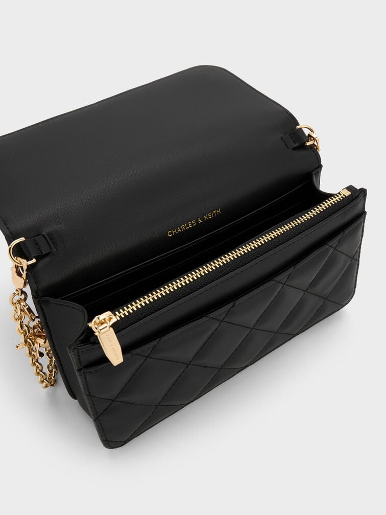 Portefeuille matelassé à chaîne Arrietty, Noir, hi-res