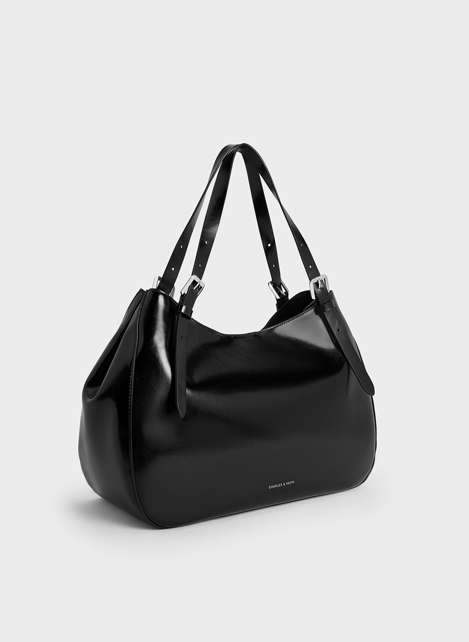 Bolso tote holgado con hebilla, Noir, hi-res