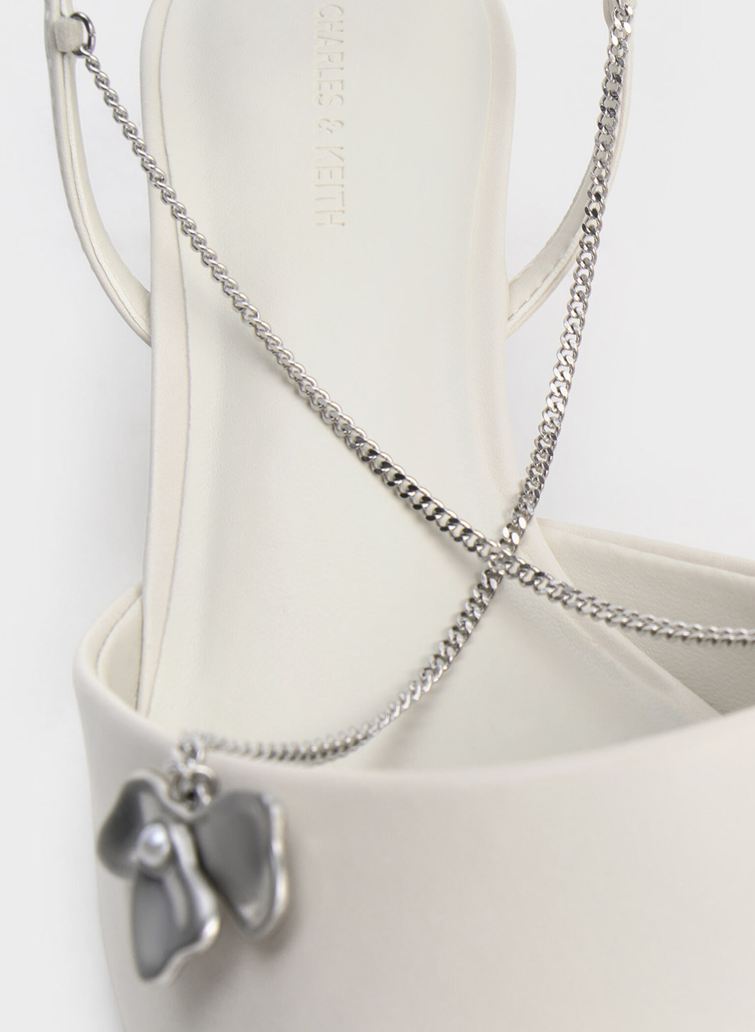 Flower-Accent Chain-Link Kitten-Heel Pumps, Chalk, hi-res
