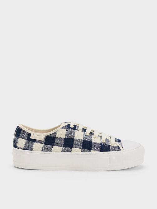 Gingham Low-Top Sneakers, Dark Blue, hi-res