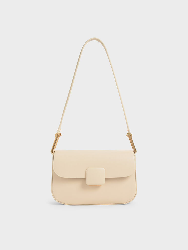 Beige Koa Square Push-Lock Shoulder Bag - CHARLES & KEITH US