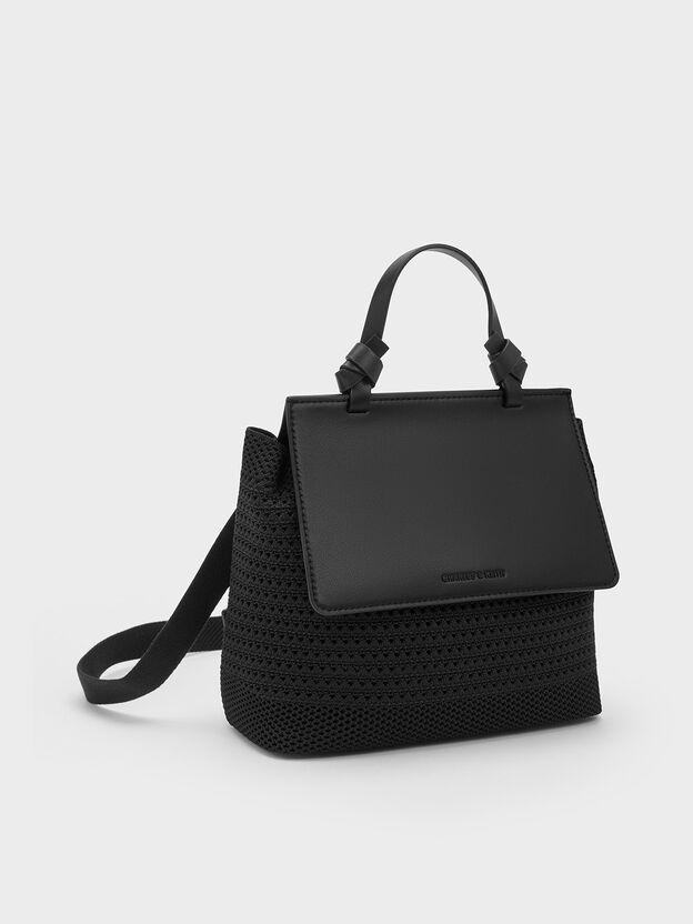 Girls' Ida Knitted Front Flap Backpack, Black, hi-res
