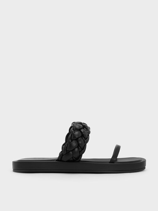 Braided-Strap Flatform Sandals, Black, hi-res
