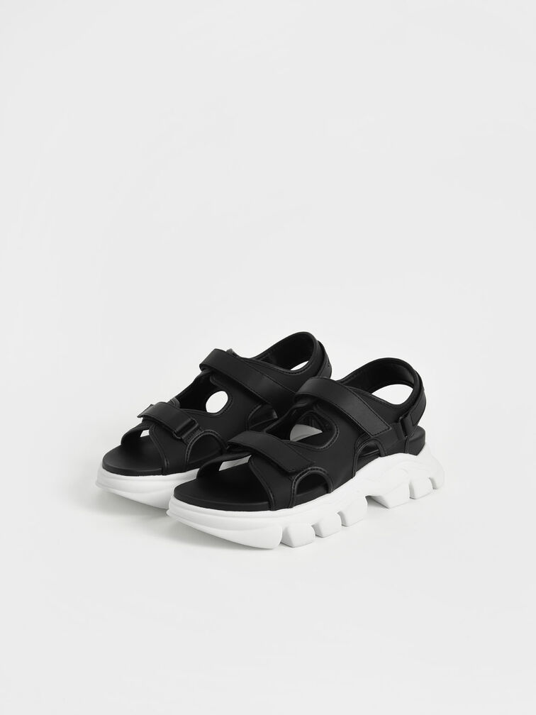 Chunky Sports Sandals, Black, hi-res