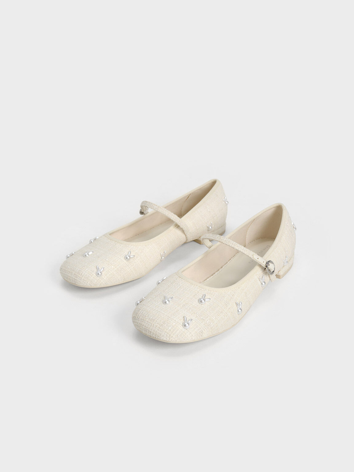 Bunny Tweed Mary Jane Flats, Chalk, hi-res