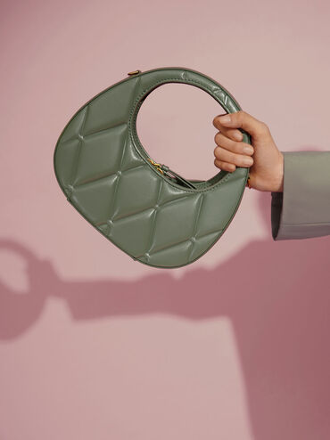 Candy Quilted Crescent Bag, Sage Green, hi-res