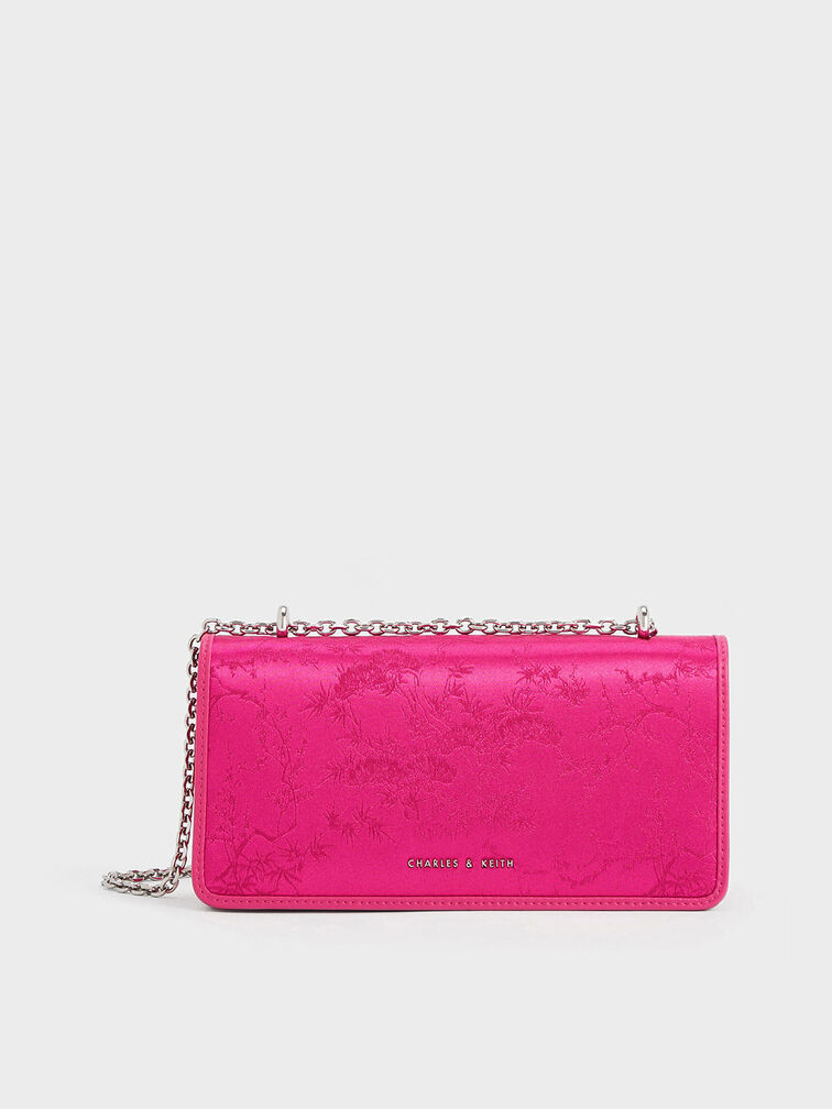 Paffuto Recycled Satin Chain Handle Long Wallet, Fuchsia, hi-res