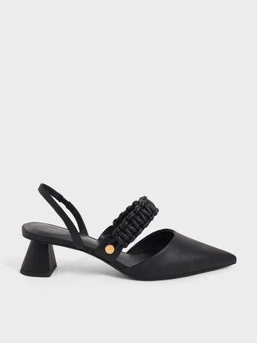 Braided Strap Slingback Pumps, Black, hi-res