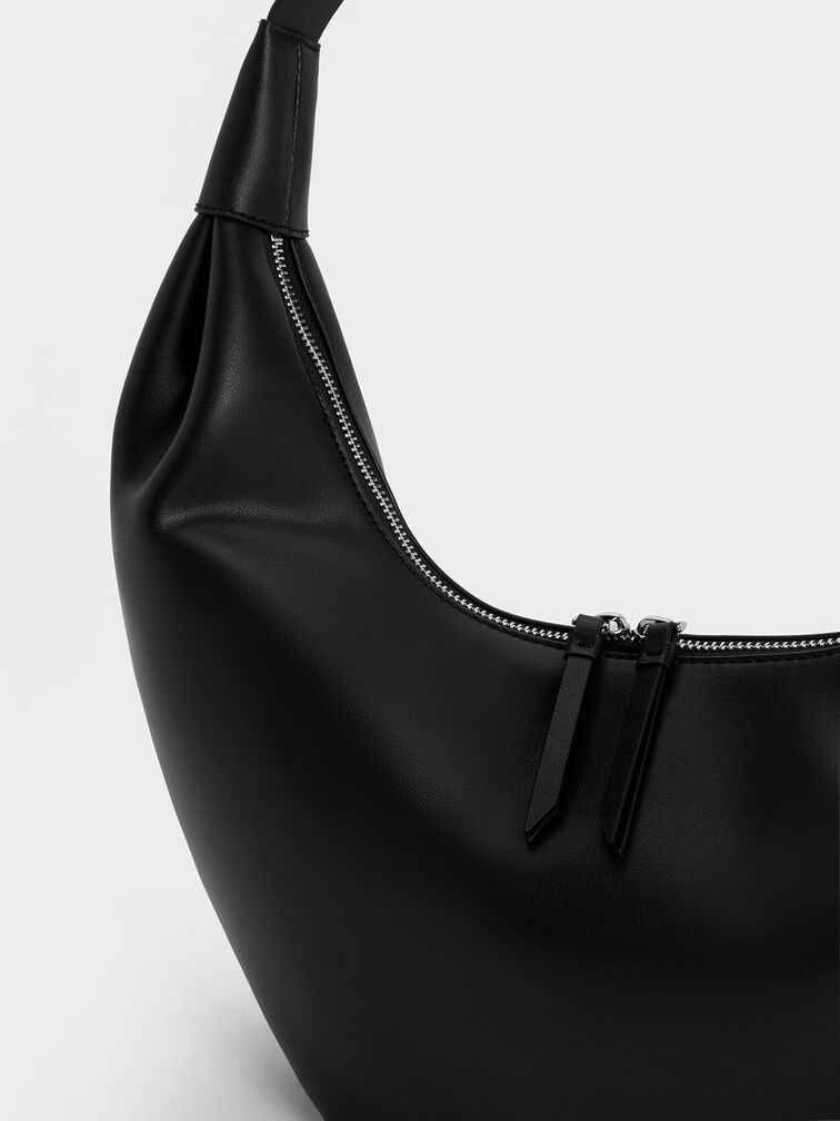 Noir Odella Curved Hobo Bag - CHARLES & KEITH US