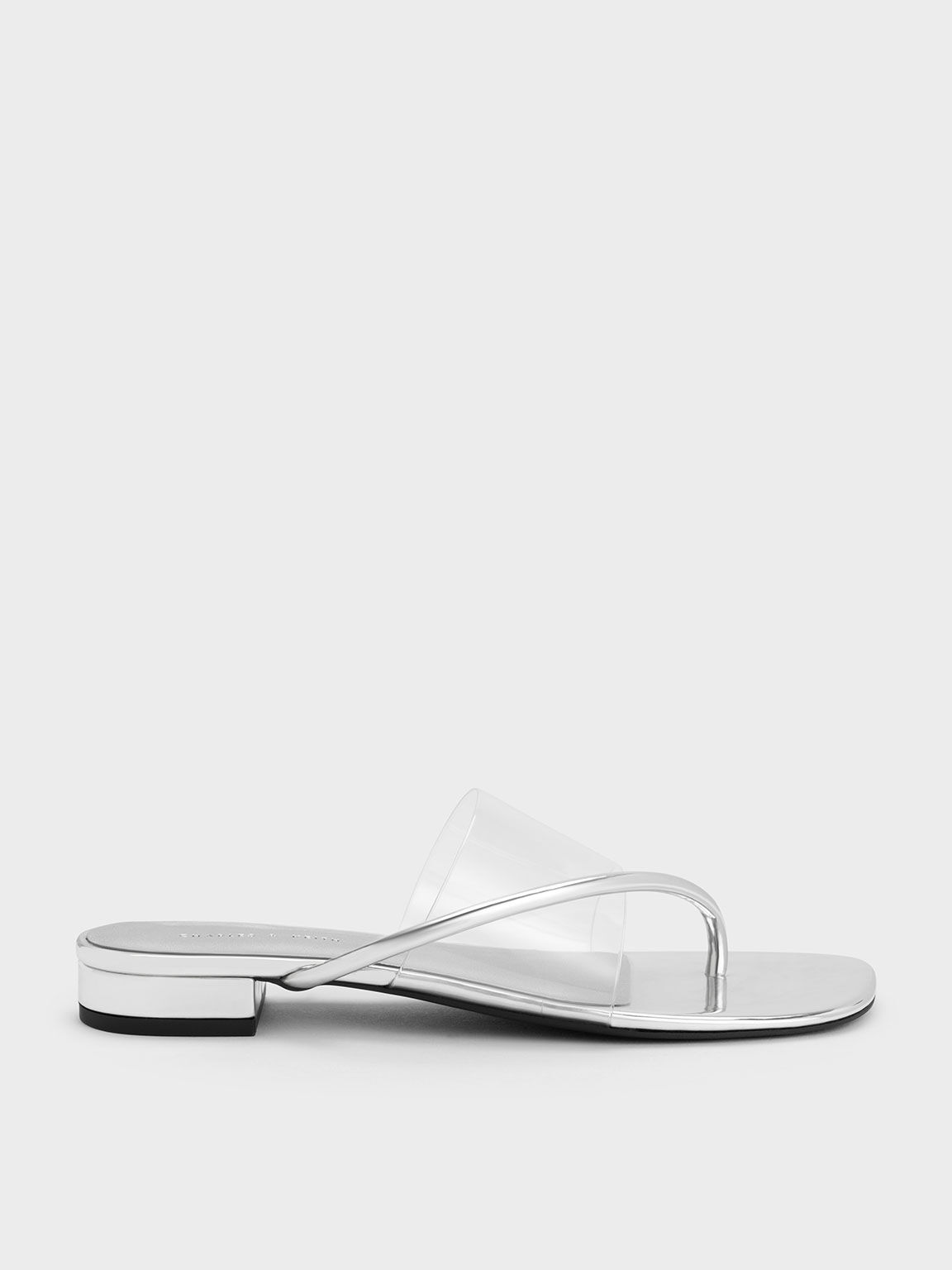 Transparent Thong Sandals, Silver, hi-res