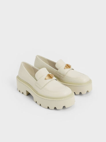 Metallic Accent Chunky Platform Penny Loafers, Chalk, hi-res