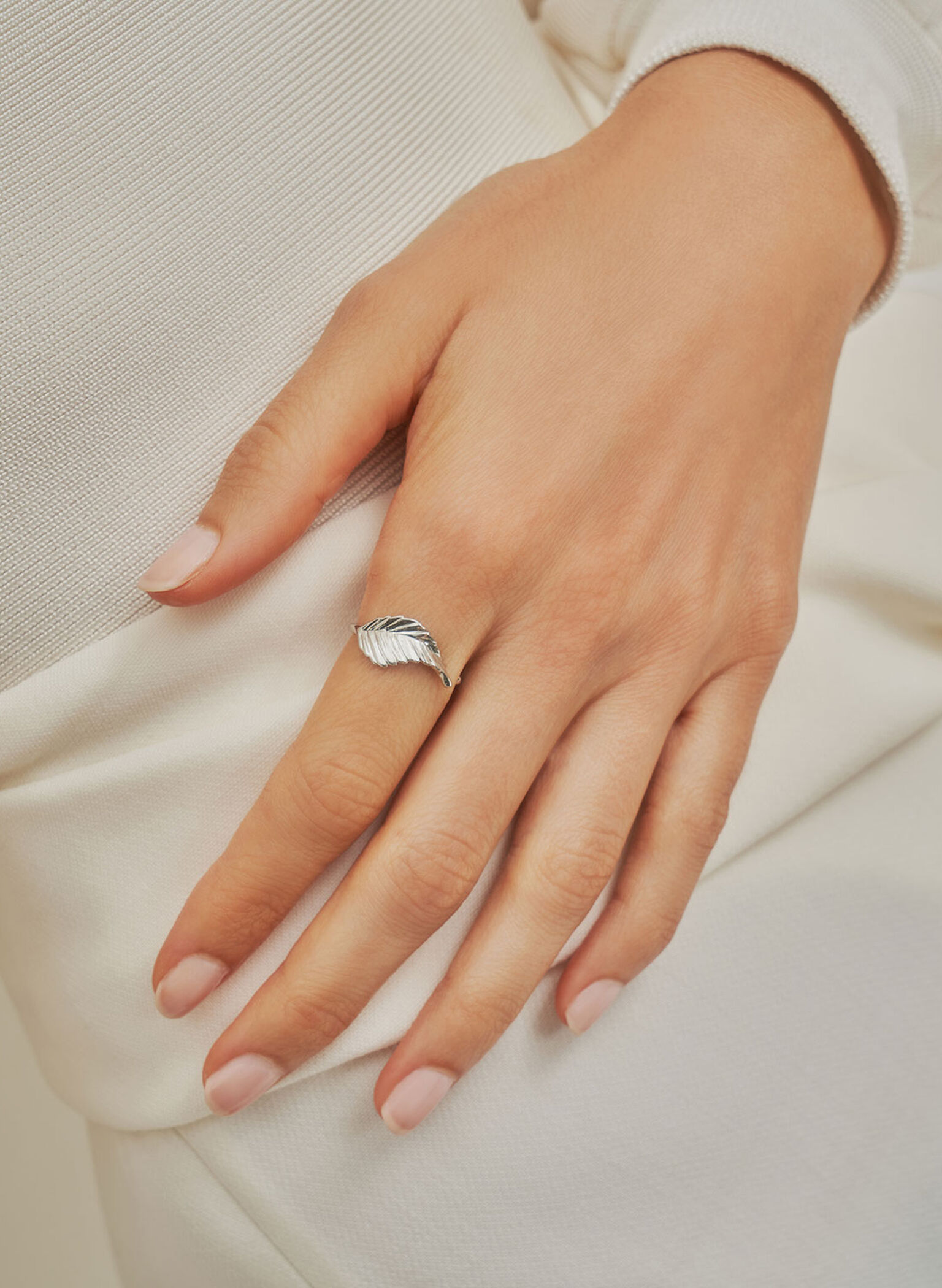 Leaf Band Ring, Plateado, hi-res