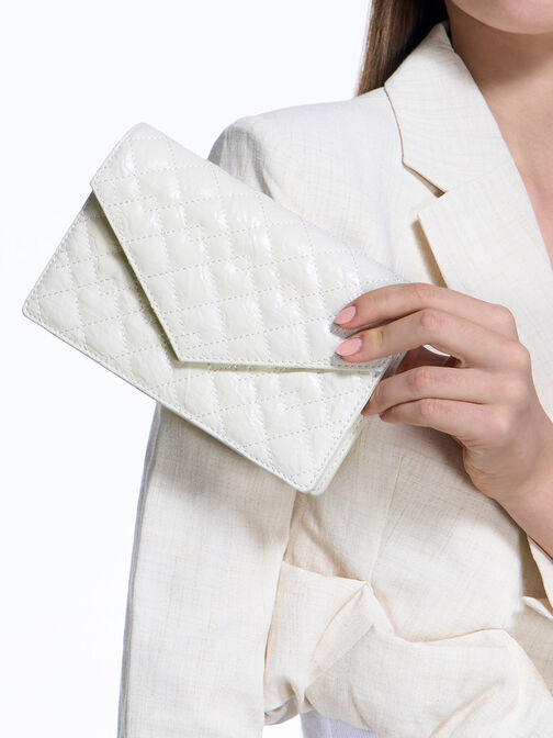 Duo Quilted Envelope Clutch, White, hi-res