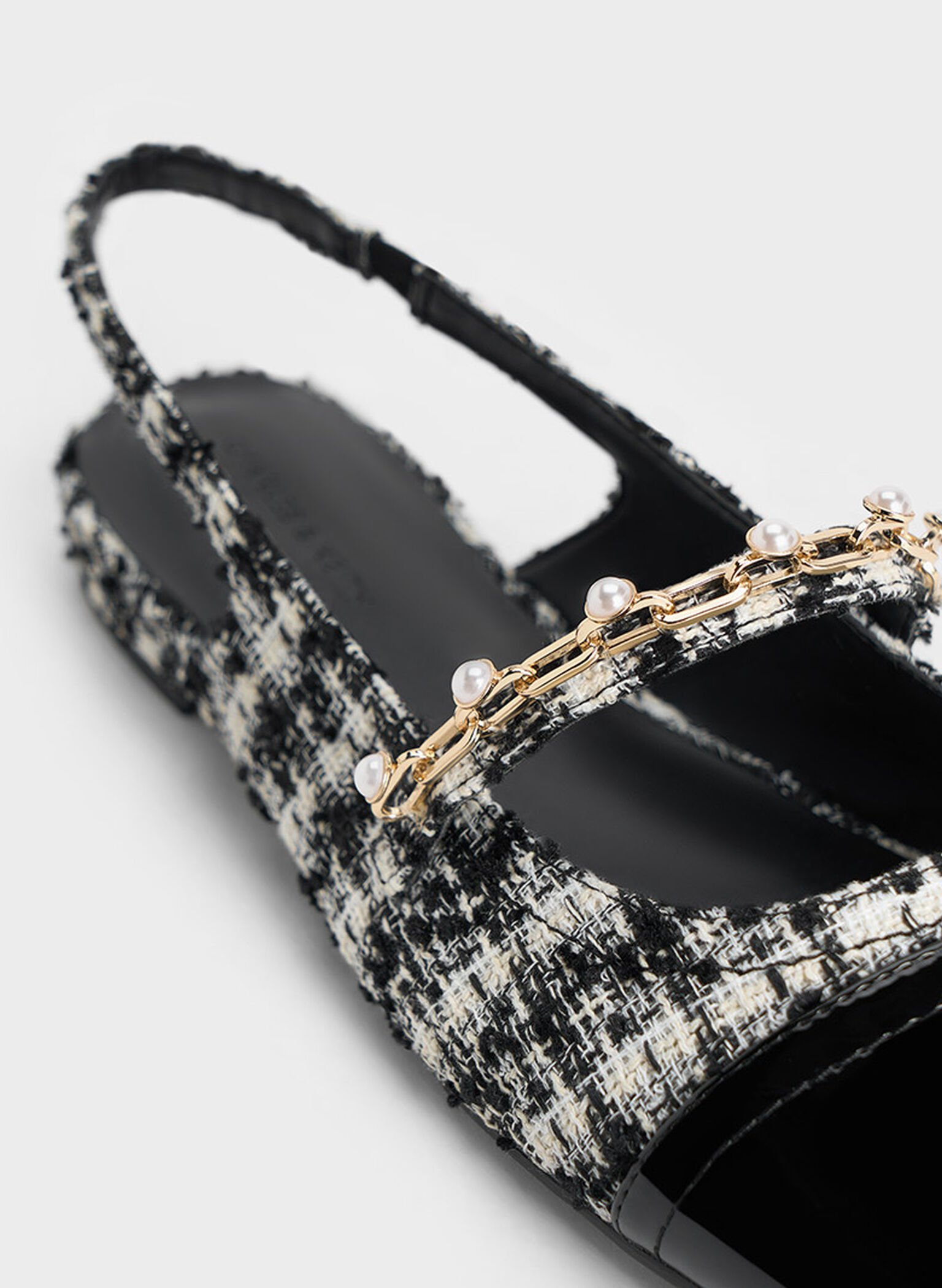 Rio Tweed Beaded Chain-Link Slingback Flats, Black Textured, hi-res
