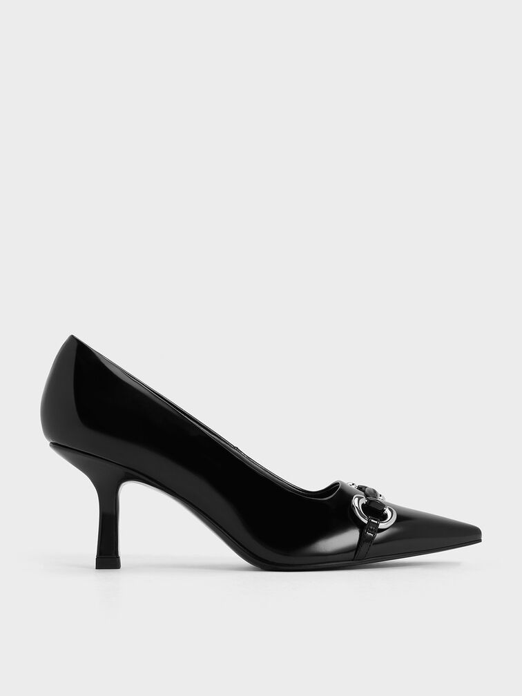 Black Boxed Metallic Accent Pointed-Toe Pumps - CHARLES & KEITH US