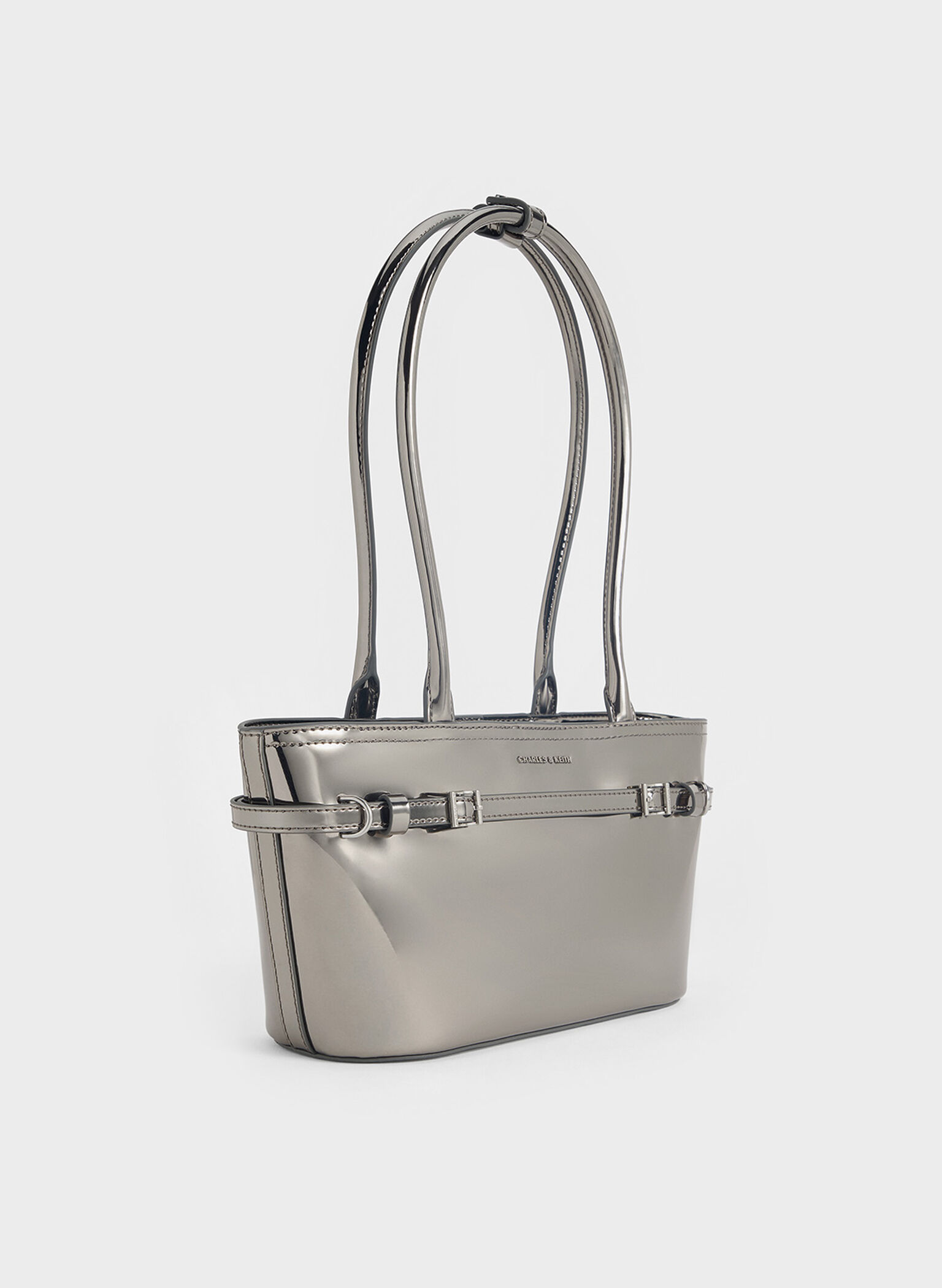 Bolsa de ombro com alça alongada metálica Sloane, Pewter, hi-res