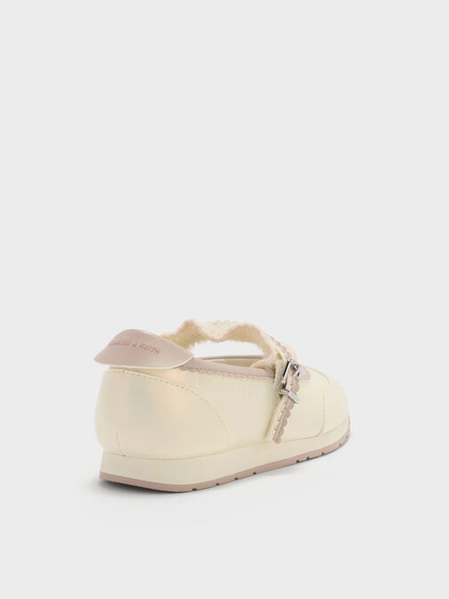 Girls' Pearlescent Scallop-Trim Mary Jane Sneakers, Chalk, hi-res