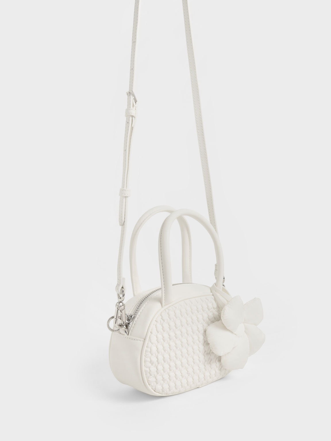White Nylon Textured Top Handle Bag - CHARLES & KEITH US