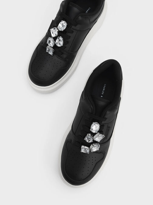 Gem-Embellished Platform Sneakers, Black, hi-res