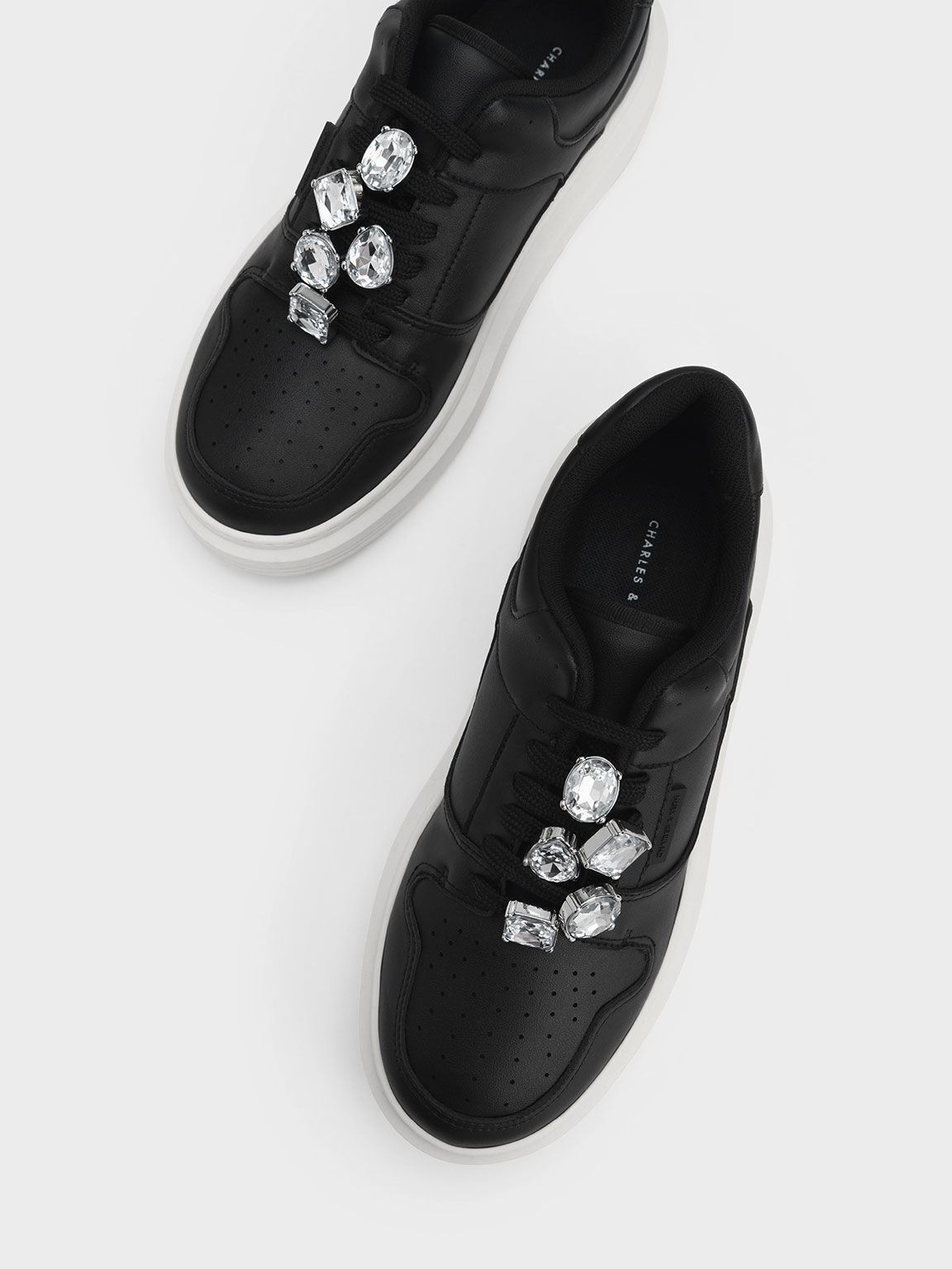 寶石厚底休閒鞋, 黑色, hi-res