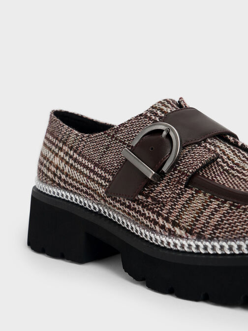 Buckled Chain-Trim Checkered Loafers, Multi, hi-res