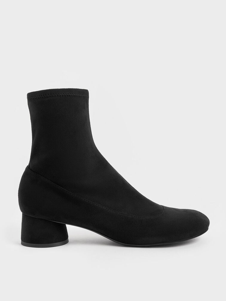 Textured Stitch-Trim Cylindrical Heel Ankle Boots, Black Textured, hi-res
