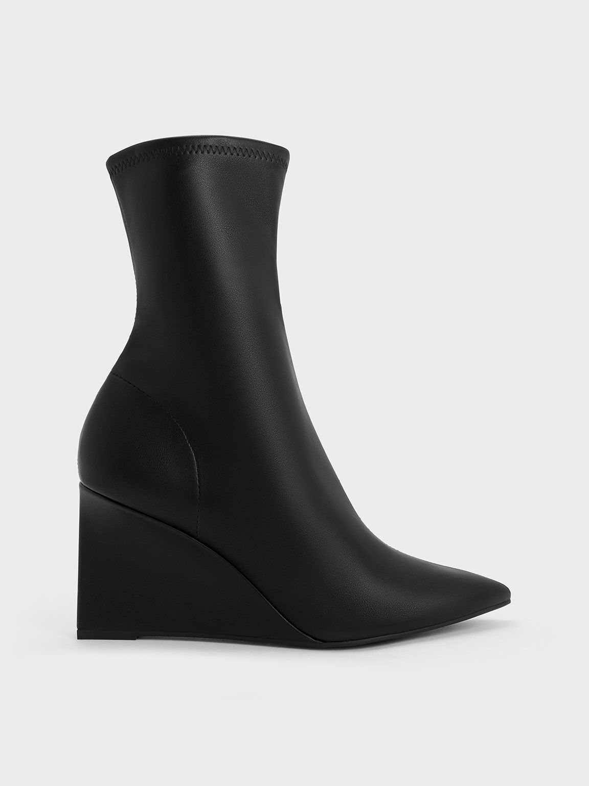 Black Pointed-Toe Wedge Ankle Boots - CHARLES & KEITH QA