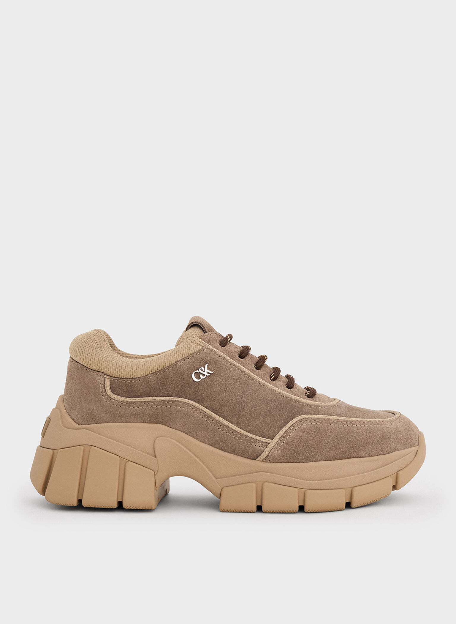 Yunna Suede & Recycled Fabric Chunky Sneakers, Taupe, hi-res