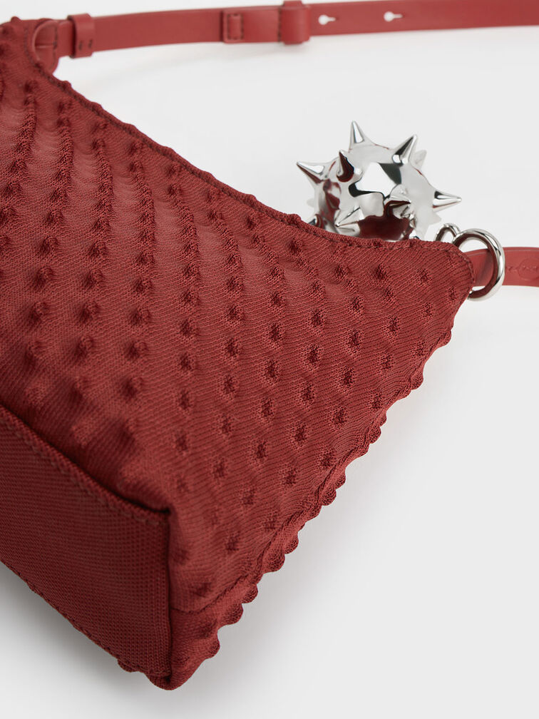 Spike Textured Shoulder Bag, Red, hi-res