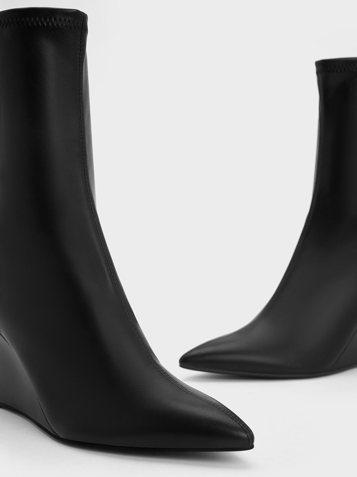 Black leather wedge ankle boots discount