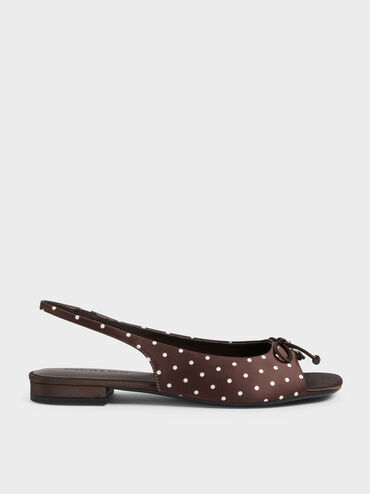Imani Polka-Dot Bow Slingback Sandals, Dark Brown Textured, hi-res