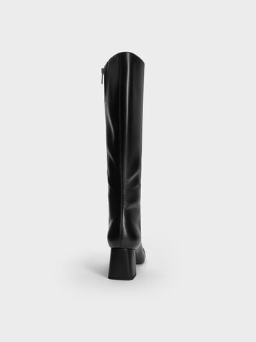 Square-Toe Side-Zip Knee-High Boots, Black, hi-res