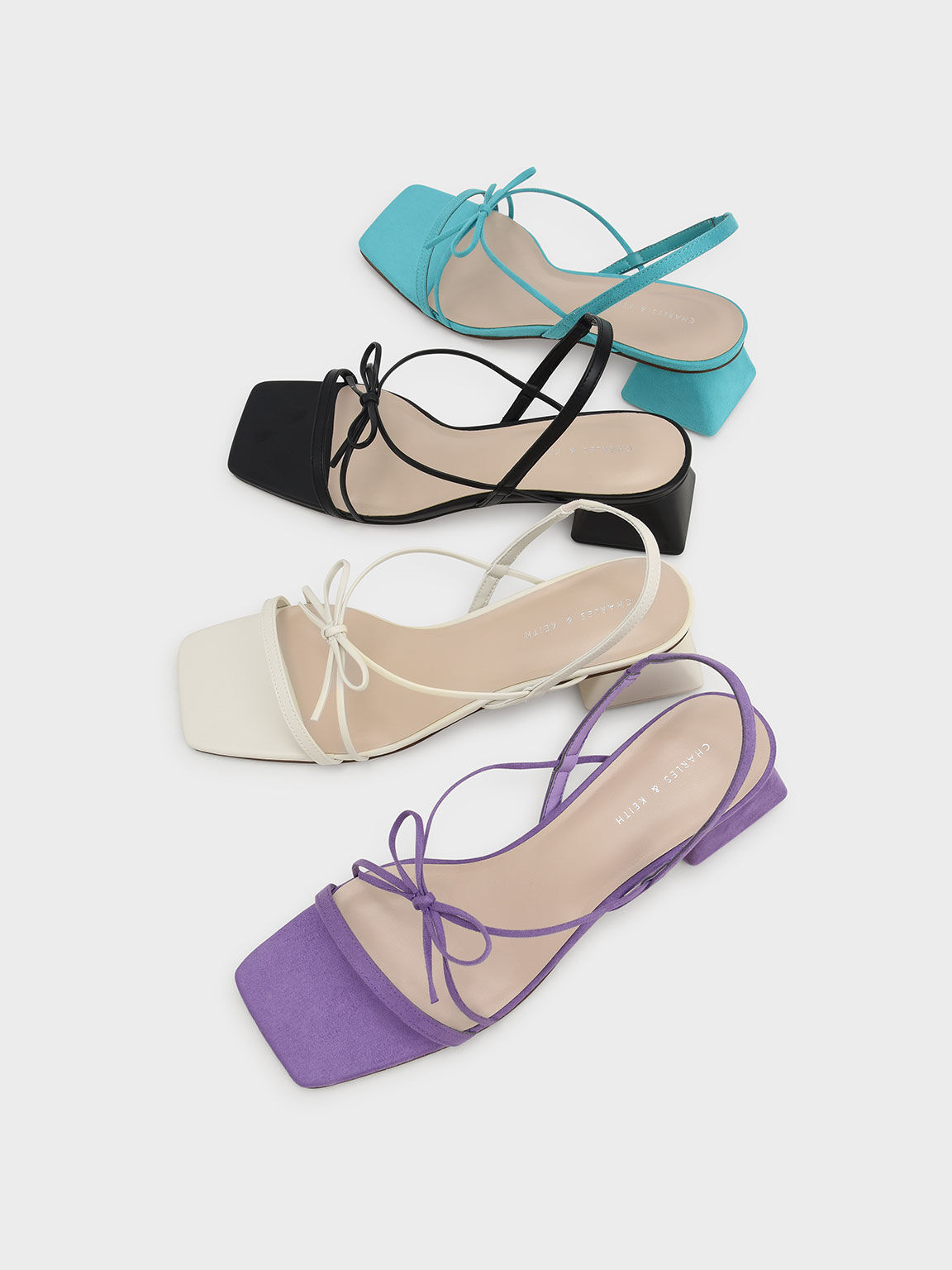 Strappy Bow Textured Slingback Sandals, Turquoise, hi-res