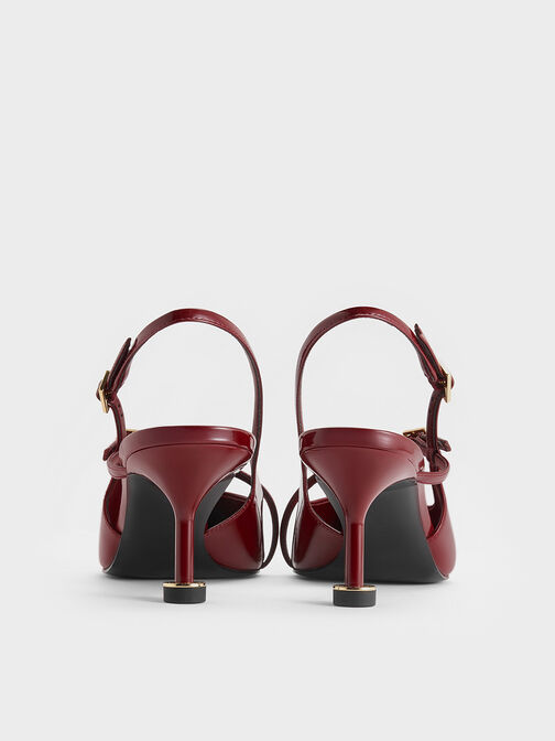 Wynn Patent Buckled Sculptural-Heel Slingback Pumps, Red, hi-res