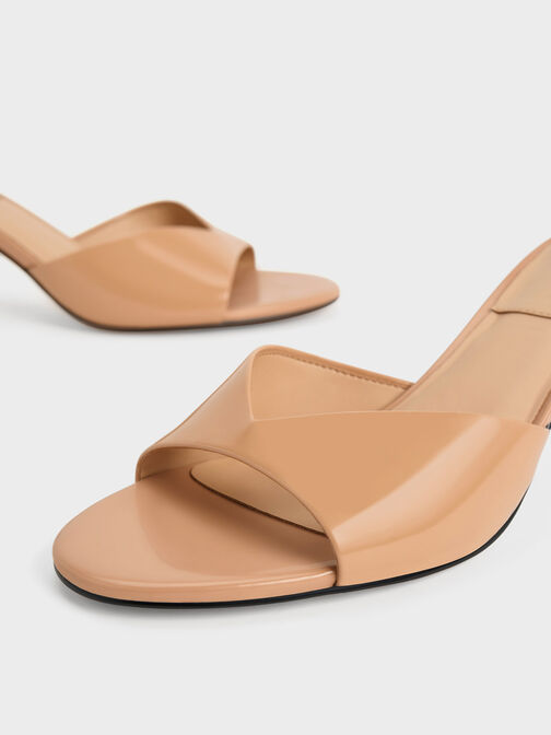 Leather Geometric Heel Mules, Nude, hi-res