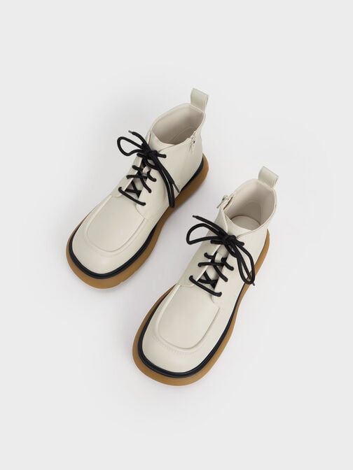 Gum Sole Lace-Up Ankle Boots, White, hi-res