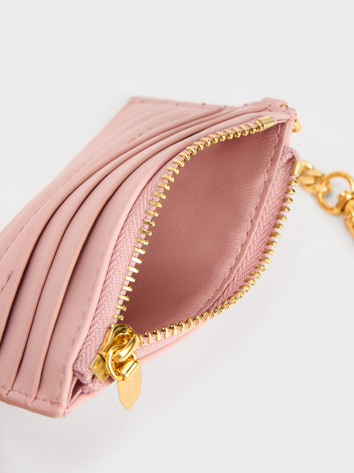 Aubrielle Stitch-Trim Zip Cardholder, Light Pink, hi-res