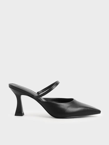 Sculptural Heel Mules, Black, hi-res