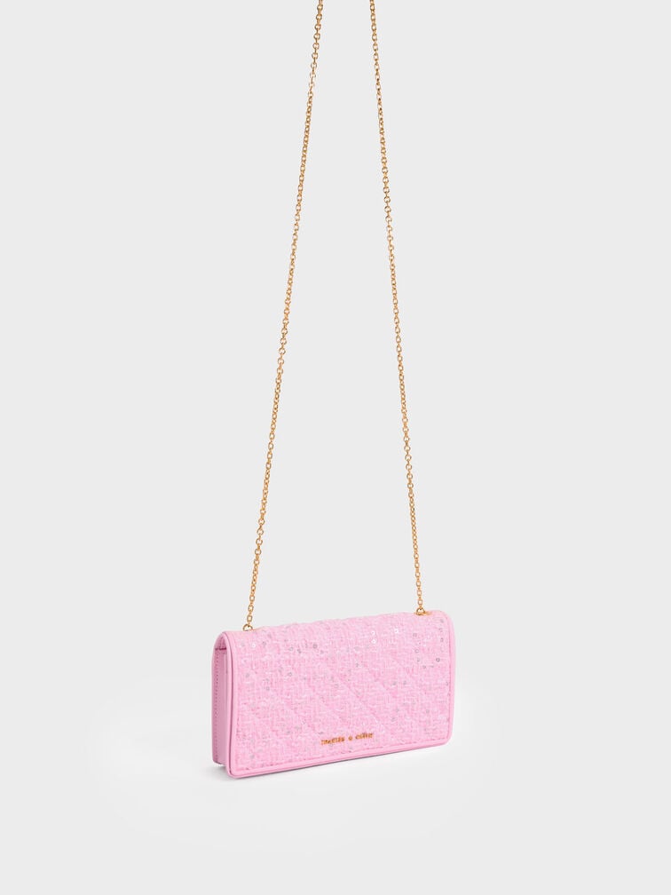 Pink Tweed Quilted Pouch - CHARLES & KEITH SG
