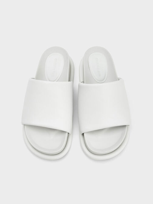 Padded Strap Slide Sandals, White, hi-res