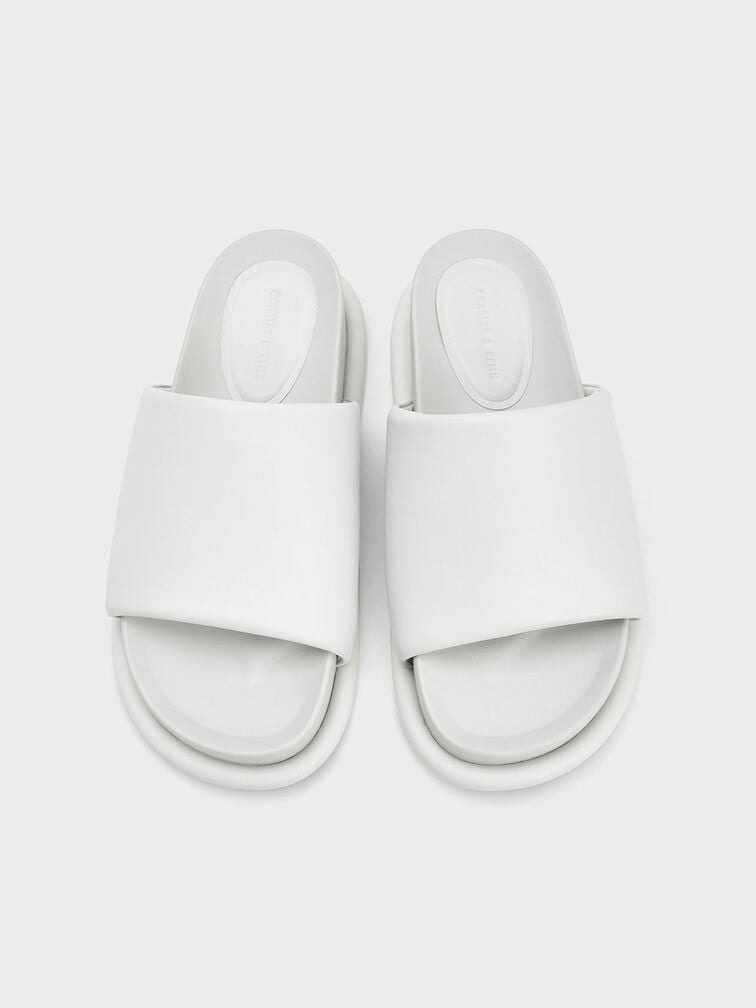 Padded Strap Slide Sandals, White, hi-res