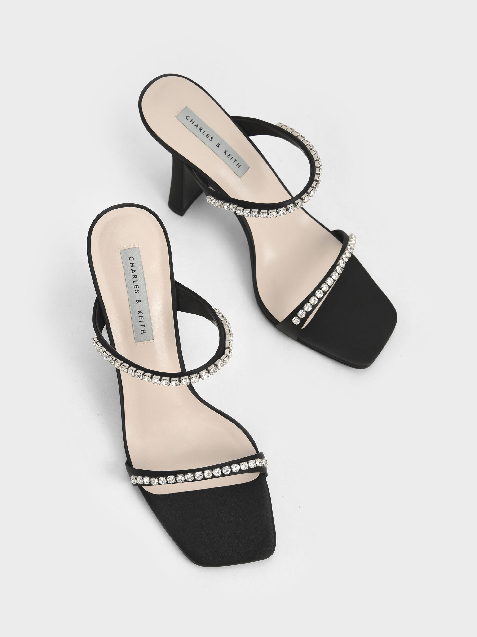 Black Satin Gem-Encrusted Heeled 